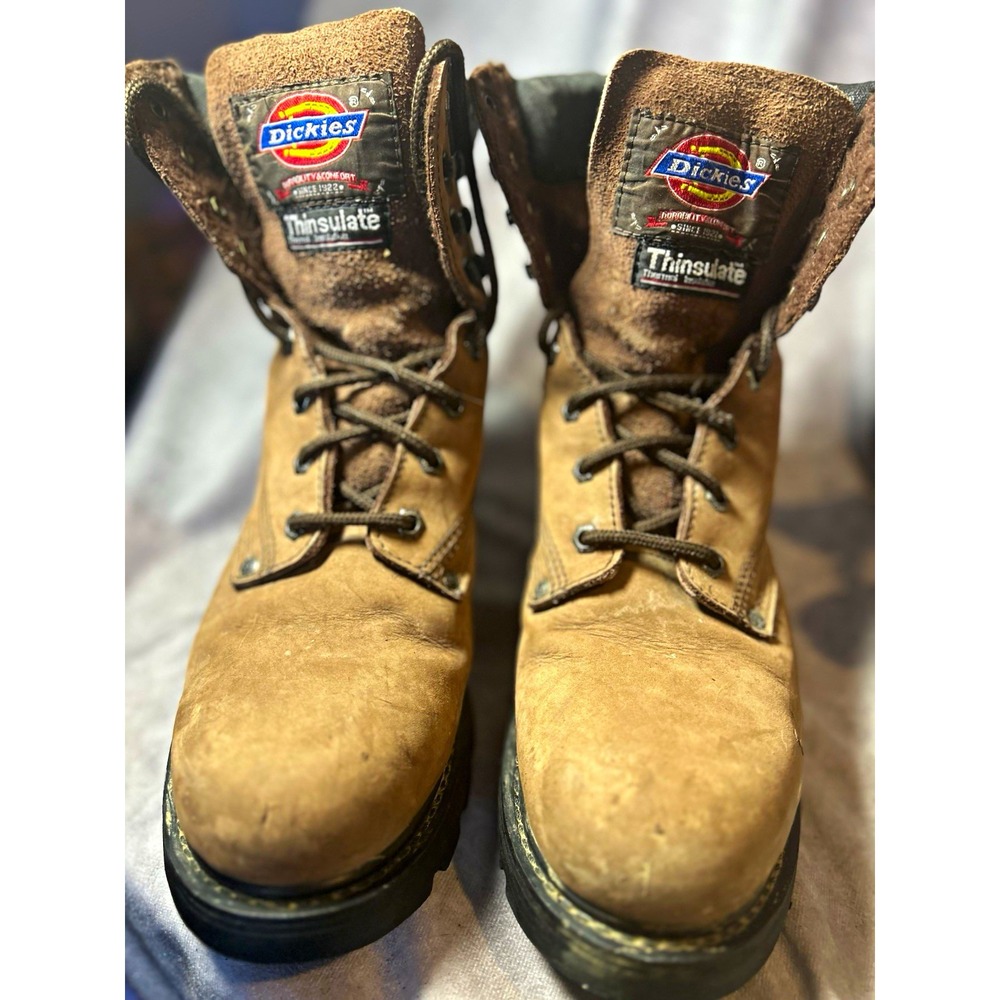 Dickies Men's 10 E Steel Toe Work Boots Brown Leather Thinsulate Insulated